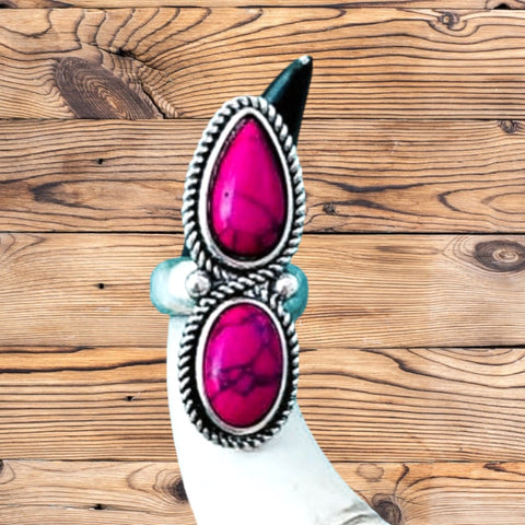 Hot Pink Double Stone Western Ring
