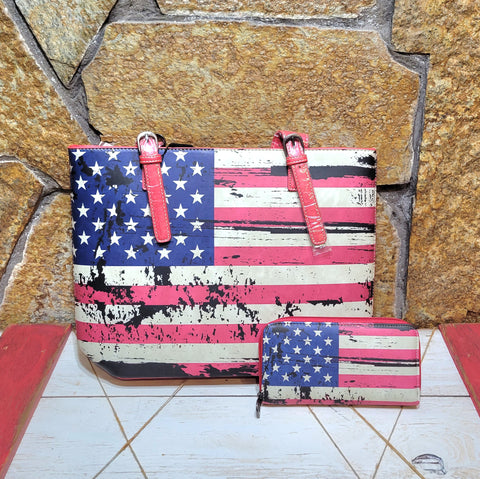 AB Distressed American Flag Concealed Carry Tote/ Wallet Set