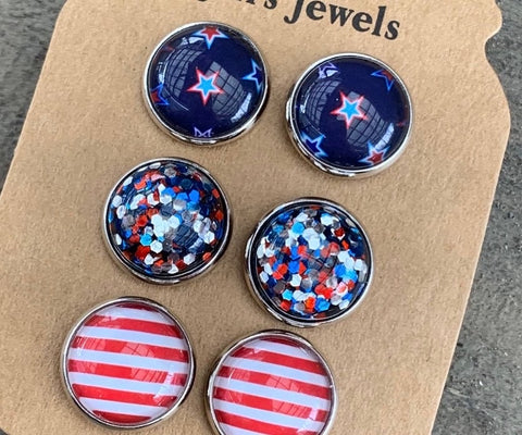 Red White & Blue USA 4th of July 3 Earrings Set