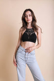 High Neck Floral Cutout Seamless Crop Top