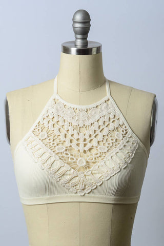 Crochet Lace High Neck Crop Top