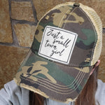 Just a small town girl distressed trucker cap